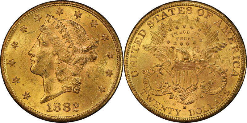 1882-S Liberty Head Double Eagle. MS-62 (PCGS).
An attractively original and ni...