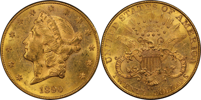 1890-CC Liberty Head Double Eagle. MS-62 (PCGS).
This lustrous Uncirculated dou...