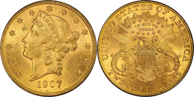 1907-D Liberty Head Double Eagle. MS-63 (PCGS).
This wonderfully original examp...