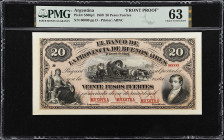 ARGENTINA. Banco de la Provincia de Buenos Aires. 20 Pesos Fuertes, 1869. P-S506p1. Front Proof. PMG Choice Uncirculated 63.
Printed by ABNC. A stunn...