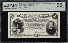 ARGENTINA. Banco Nacional. 1 Peso, 1883. P-S694p1. Front Proof. PMG About Uncirculated 55.
Printed by BWC. Very striking vignette of a sailor at left...