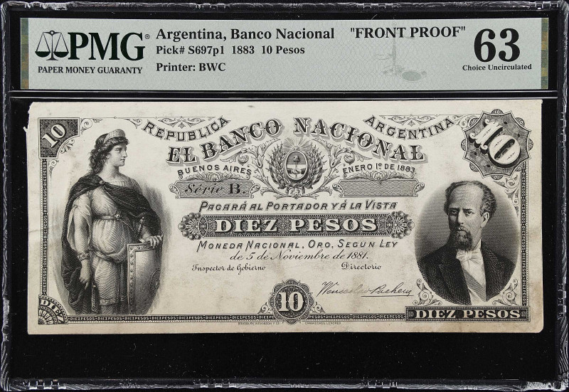 ARGENTINA. Banco Nacional. 10 Pesos, 1883. P-S697p1. Front Proof. PMG Choice Unc...