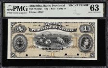 ARGENTINA. Lot of (2). Banco Provincial de Santa Fe. 1 Peso, 1882. P-S826p1 & S826p2. Front & Back Proofs. PMG Choice About Uncirculated 58 EPQ & Choi...
