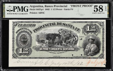 ARGENTINA. Lot of (2). El Banco Provincial de Santa Fe. 1 Peso & 50 Centavos, 1882. P-S827p1 & S827p2. Front & Back Proofs. PMG About Uncirculated 55 ...