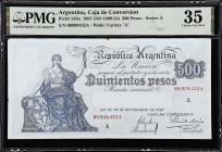 ARGENTINA. Caja de Conversion. 500 Pesos, 1897. P-248a. PMG Choice Very Fine 35.
Series A. "A" variety watermark. September 20, 1897. The 2nd of the ...