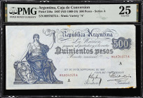 ARGENTINA. Caja de Conversion. 500 Pesos, 1897. P-248a. PMG Very Fine 25.
Series A. "A" variety watermark. 20th September, 1897. One of just three ex...