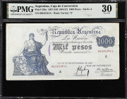 ARGENTINA. Caja de Conversion. 1000 Pesos, 1897. P-249A. PMG Very Fine 30.
Series A. "A" variety watermark. 20th September, 1897. One of just four ex...
