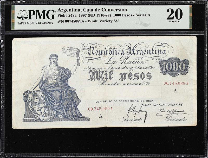 ARGENTINA. Caja de Conversion. 1000 Pesos, 1897. P-249A. PMG Very Fine 20.
Seri...