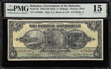 BAHAMAS. Government of the Bahamas. 4 Shillings, 1919. P-2b. PMG Choice Fine 15.
Printed by CBNC. Signature of A.C. Burns at left. Serial number pref...