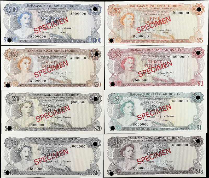 BAHAMAS. Lot of (8). Bahamas Monetary Authority. 50 Cents to 100 Dollars, 1968. ...