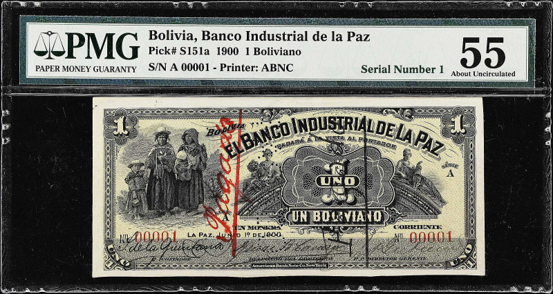 BOLIVIA. Lot of (5). Banco Industrial de La Paz. 1, 5, 20, 50 & 100 Bolivianos, ...