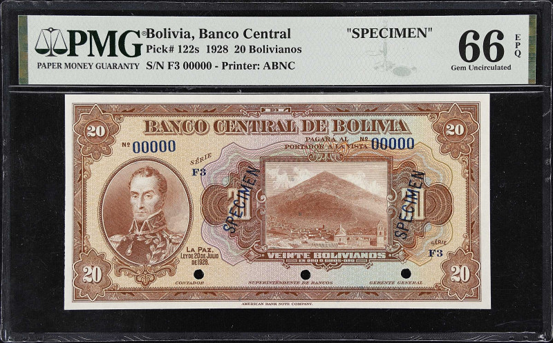 BOLIVIA. Lot of (4). Banco Central de Bolivia. 1, 5, 10, & 20 Boliviano, 1928. P...