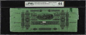 BRAZIL. Banco do Brazil. 200 Mil Reis, ND (1856). P-S245pm. Printer's Model. PMG Choice Uncirculated 64.
Uniface printer's model. Green paper. An ult...