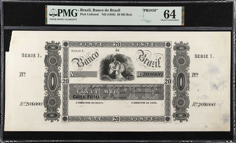 BRAZIL. Banco do Brazil. 20 Mil Reis, ND (1856). P-Unlisted. Proof. PMG Choice U...