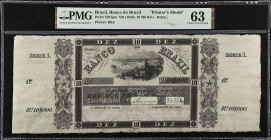 BRAZIL. Banco do Brazil. 10 Mil Reis, ND (1856). P-S261pm. Printer's Model. PMG Choice Uncirculated 63.
Printer's Model. Bahia. Printed by B&E. Detai...