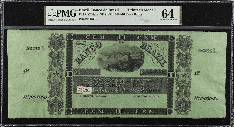 BRAZIL. Banco do Brazil. 100 Mil Reis, ND (1856). P-S264pm. Printer's Model. PMG...