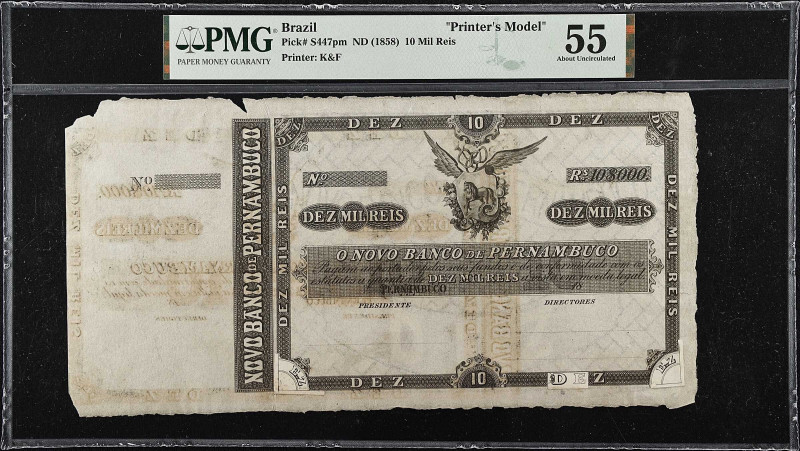 BRAZIL. Novo Banco de Pernambuco. 10 Mil Reis, ND (1858). P-S447pm. Printer's Mo...