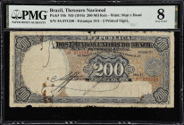 BRAZIL. Thesouro Nacional. 200 Mil Reis, ND (1916). P-78b. PMG Very Good 8.
Estampa 13A. Watermark of man's head. Two printed signatures. This is the...