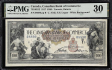 CANADA. Canadian Bank of Commerce. 100 Dollars, 1917. CH #75-16-02-12. PMG Very Fine 30.
Toronto, Ontario. White background. J. Aird and S.H. Logan s...