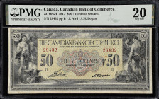 CANADA. Canadian Bank of Commerce. 50 Dollars, 1917. CH# 75-16-04-24. PMG Very Fine 20.
A presentable mid-grade example of this scarce $50 type. Seen...