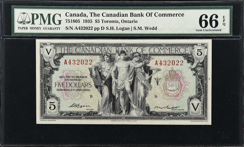 CANADA. Canadian Bank of Commerce. 5 Dollars, 1935. CH #75-18-05. PMG Gem Uncirc...