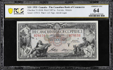 CANADA. Canadian Bank of Commerce. 10 Dollars, 1935. CH# 75-18-06. PCGS Banknote Choice Uncirculated 64.
A stunning example featuring allegorical fig...