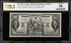 CANADA. Banque Canadienne Nationale. 10 Dollars, 1935. CH #85-14-04. PCGS Banknote Choice About Uncirculated 58.
Montreal, Quebec. Signature combinat...