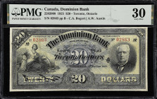 CANADA. Dominion Bank. 20 Dollars, 1925. CH #220-20-08. PMG Very Fine 30.
Toronto, Ontario. C.A. Bogert and A.W. Austin signature combination. Seldom...