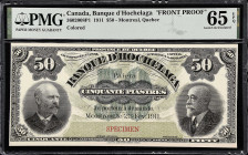 CANADA. Lot of (2). Banque d'Hochelaga. 50 Piastres, 1911. CH #360-20-08p1 & CH #360-20-08p2. Front & Back Proof. PMG Choice Uncirculated 64 & Gem Unc...