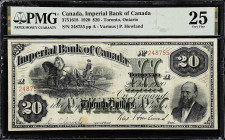 CANADA. Imperial Bank of Canada. 20 Dollars, 1920. CH #375-16-18. PMG Very Fine 25.
This Very Fine note offers excellent eye appeal for the assigned ...