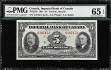CANADA. Imperial Bank of Canada. 5 Dollars, 1934. CH# 375-22-02. PMG Gem Uncirculated 65 EPQ.
Toronto, Ontario. Signature combination of A.E. Phipps ...