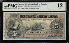 CANADA. Merchants Bank of Canada. 5 Dollars, 1900. CH #460-14-04. PMG Fine 12.
Montreal, Quebec. Printed signature of H.M. Allan. Allegorical "naviga...