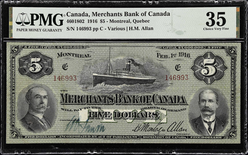 CANADA. Merchants Bank of Canada. 5 Dollars, 1916. CH #460-18-02. PMG Choice Ver...