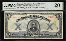 CANADA. Merchants Bank of Canada. 10 Dollars, 1919. CH #460-22-04. PMG Very Fine 20.
Montreal, Quebec. Signature combination of H.M. Allan and D.C. M...