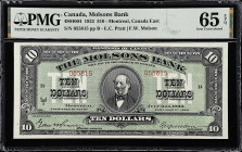 CANADA. Molsons Bank. 10 Dollars, 1922. CH #490-40-04. PMG Gem Uncirculated 65 EPQ.
Montreal, Canada East. E.C. Pratt and F.W. Molson signature combi...