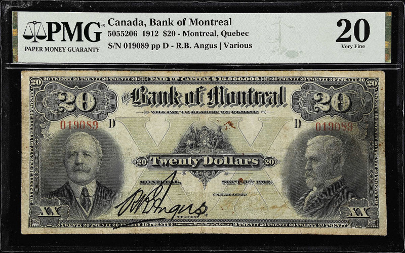 CANADA. Bank of Montreal. 20 Dollars, 1912. CH #505-52-06. PMG Very Fine 20.
Mo...