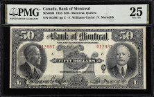 CANADA. Bank of Montreal. 50 Dollars, 1923. CH #505-56-08. PMG Very Fine 25.
Montreal, Quebec. Signature combination of F. Williams-Taylor and V. Mer...