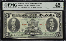 CANADA. Royal Bank of Canada. 5 Dollars, 1913. CH #630-12-04. PMG Choice Extremely Fine 45.
Neill/Holt signatures. Plate position D. A nice medium gr...