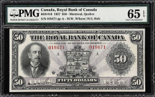 CANADA. Royal Bank of Canada. 50 Dollars, 1927. CH# 630-14-16. PMG Gem Uncirculated 65 EPQ.
Montreal, Quebec. Signature combination of M.W. Wilson an...
