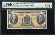 CANADA. Royal Bank of Canada. 10 Dollars, 1935. CH# 630-18-04a. PMG Gem Uncirculated 65 EPQ.
Montreal, Quebec. Signature combination of B.S.G. Dobson...