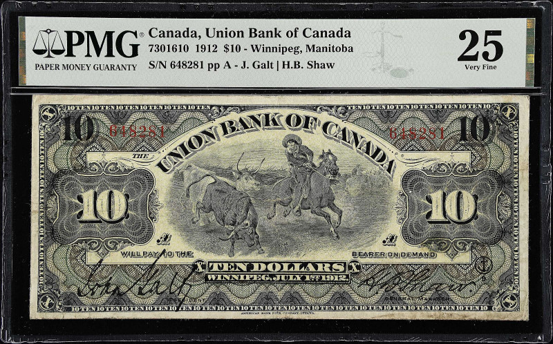 CANADA. Union Bank of Canada. 10 Dollars, 1912. CH #730-16-10. PMG Very Fine 25....