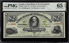 CANADA. Union Bank of Newfoundland. 2 Dollars, 1882. CH #750-16-02. PMG Gem Uncirculated 65 EPQ.
St. Johns, Newfoundland. Signature combination of C....