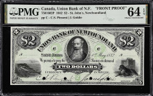 CANADA. Union Bank of Newfoundland. 2 Dollars, 1882. CH #750-16-02P. Front Proof. PMG Choice Uncirculated 64 EPQ.
St. John's, Newfoundland. Signature...
