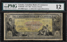CANADA. Canadian Bank of Commerce. 20 Dollars, 1917. CH# 751-604-20d. PMG Fine 12.
A scarce decorative Logan signature variety is present on this exa...