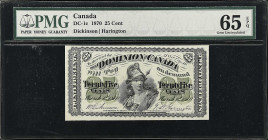 CANADA. Dominion Of Canada. 25 Cents, 1870. DC-1c. PMG Gem Uncirculated 65 EPQ.
Printed by BABN. Dickinson and Harington signature combination. A fra...