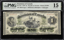 CANADA. Dominion of Canada. 1 Dollar, 1870. DC-2b-i. PMG Choice Fine 15.
Printed by BABN. Payable at Toronto. Large date. Dickinson - Harington signa...