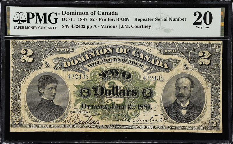 CANADA. Dominion Of Canada. 2 Dollars, 1887. DC-11. Repeater Serial Number. PMG ...