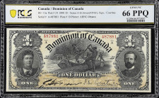 CANADA. Dominion Of Canada. 1 Dollar, 1898. DC-13a. PCGS Banknote Gem Uncirculated 66 PPQ.
Series A. An outstanding offering of this very popular 189...