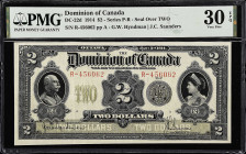 CANADA. Dominion of Canada. 2 Dollars, 1914. DC-22d. PMG Very Fine 30 EPQ.
Series R. Seal over TWO. Signature combination of G.W. Hyndman and J.C. Sa...