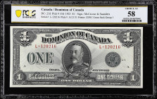 CANADA. Dominion Of Canada. 1 Dollar, 1923. DC-25d. PCGS Banknote Choice About Uncirculated 58.
Printed by CBNC. Green Seal, Group 1. McCavour & Saun...